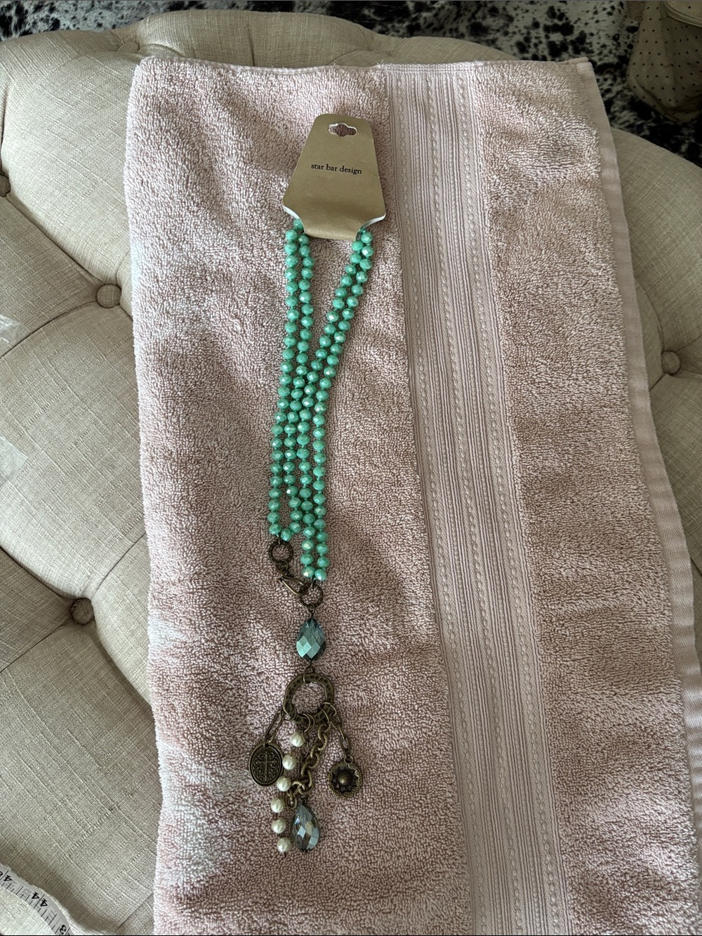 Seafoam Beaded Necklace with Antique Charm Accents